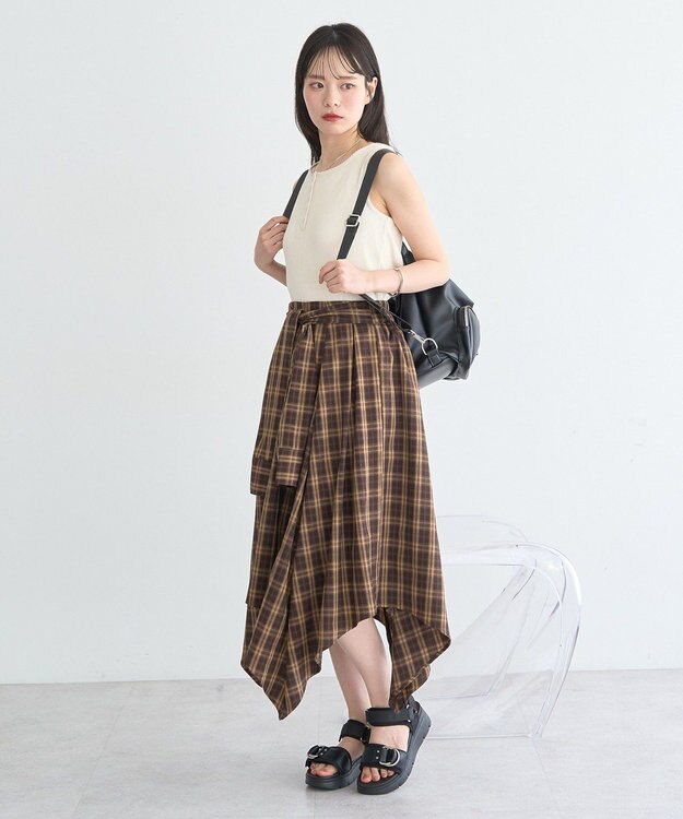 earth music&ecology イレヘムチェックシャツライクスカート Brown