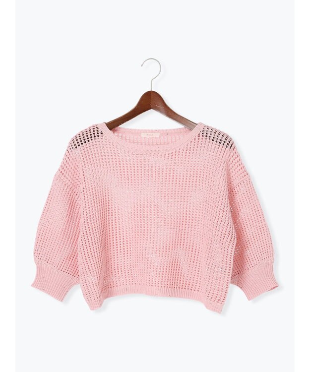 Te chichi スパンコールメッシュハーフスリーブニット《2025Autumn catalog item》 ピンク