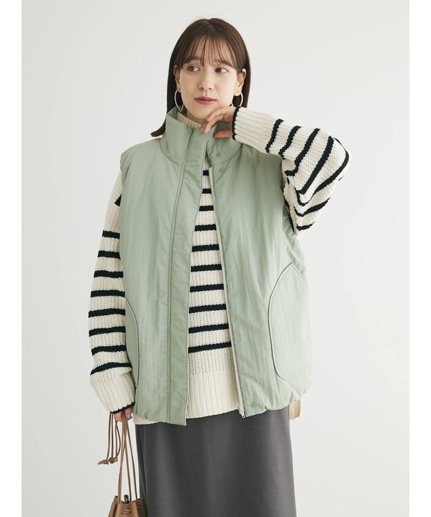 Green Parks 中わたスタンドカラーベスト Olive