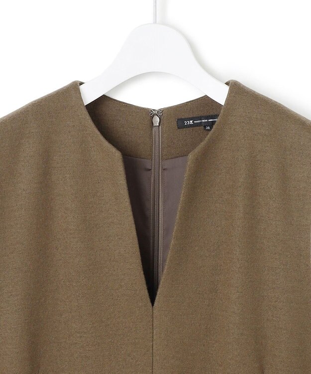 23区 S ウールミルドジャージー ボックスタック ジャンパースカート カーキ系