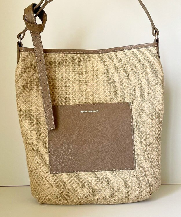 Hekhèr Le Style de Vie 【日本製 / A4サイズ対応 / 3WAY】ジュート×牛革 ショルダーバッグ large グレージュ