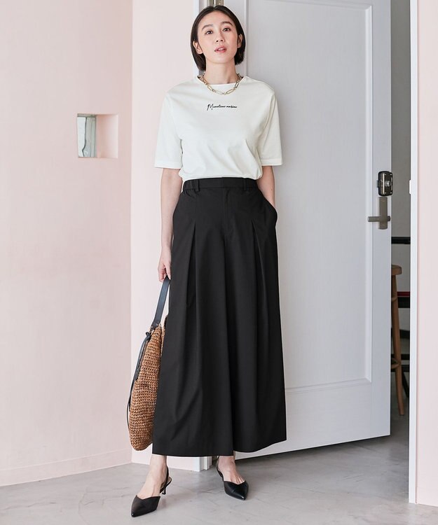 自由区 L 【洗える】Marine半袖 ロゴTシャツ オフ×ブラック刺繍