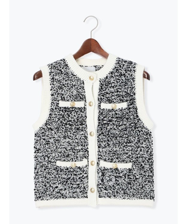 Te chichi ツイードニットベスト ブラック