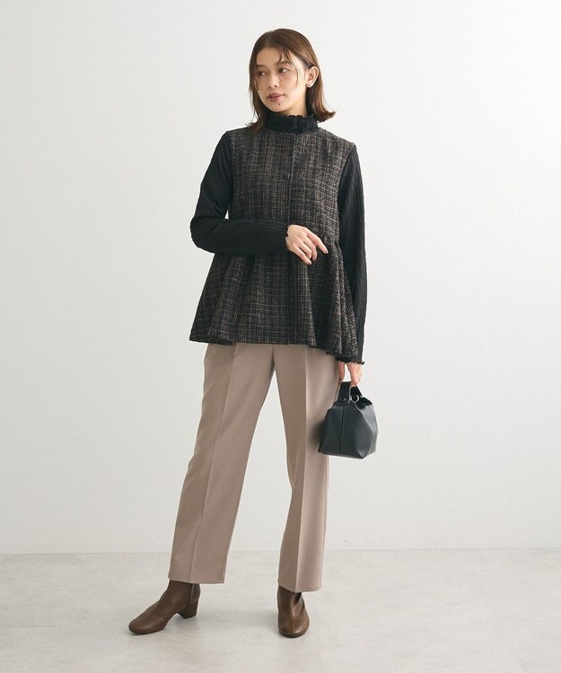 Green Parks ラメツィードペプラムベスト Black