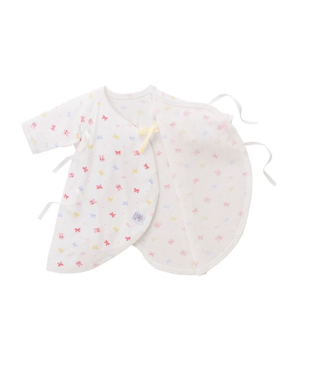 MIKI HOUSE HOT BISCUITS 【50-60cm】 フライス素材の総柄コンビ肌着 ピンク