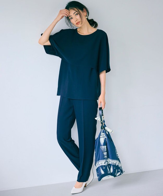 23区 S 【洗える】ストレッチジョーゼット レイヤー カットソー ネイビー系