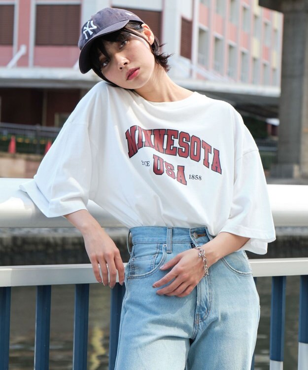 WEGO 【ユニセックス着用ITEM】カレッジロゴプリントT（SS） ホワイト