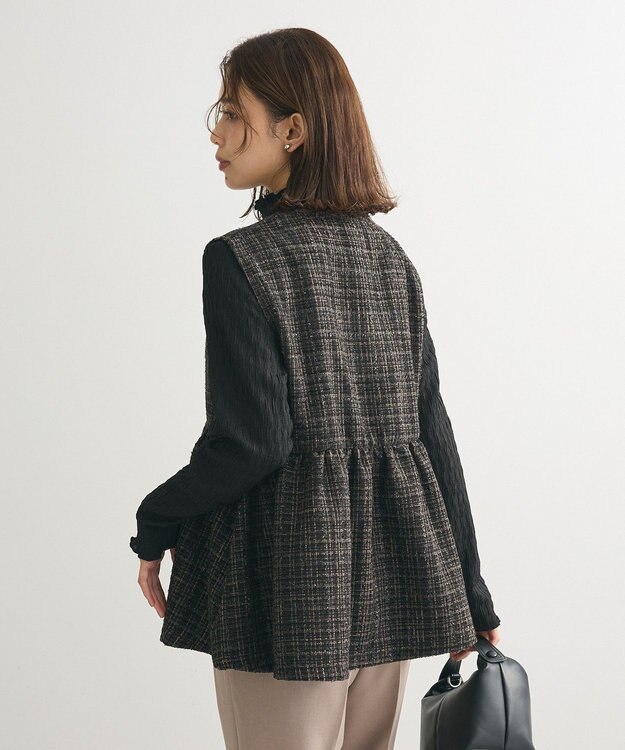 Green Parks ラメツィードペプラムベスト Black