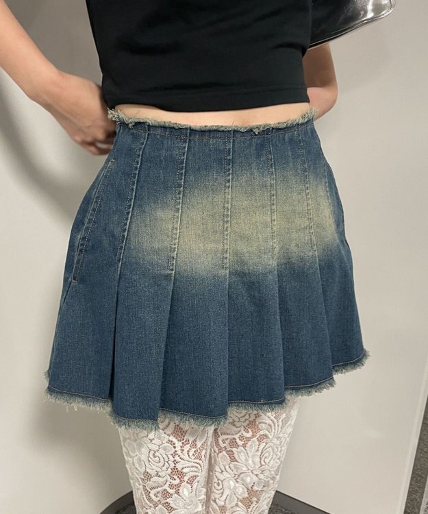 WEGO ヴィンテージウォッシュデニムプリーツスカパン デニム