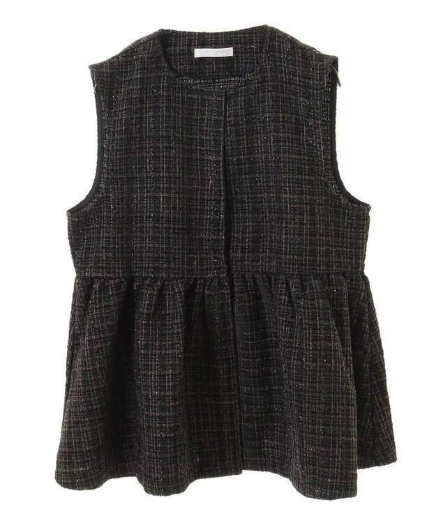 Green Parks ラメツィードペプラムベスト Black