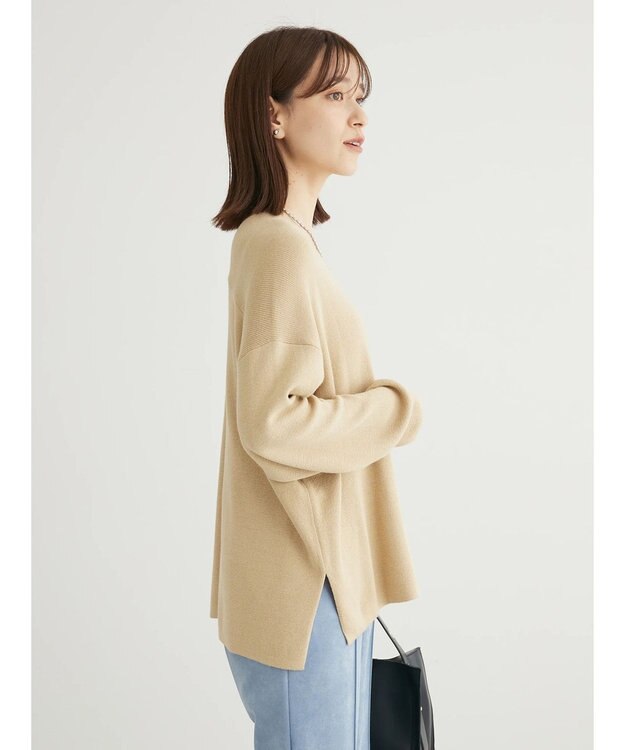 Green Parks 洗える　ミラノリブ編みニットプルオーバー Gray Beige