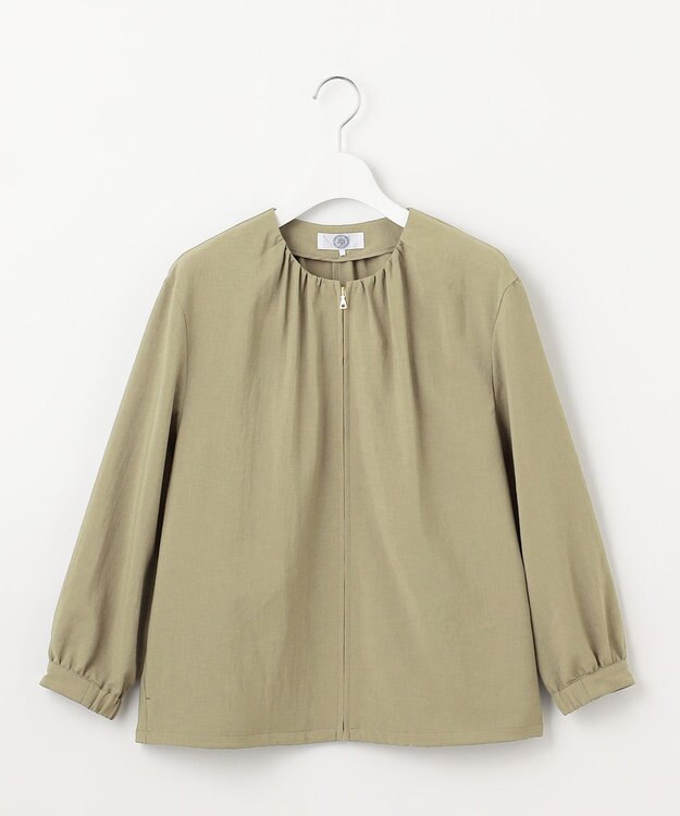 J.PRESS LADIES S 【洗える・接触冷感・防シワ・吸水速乾】BREEZE COOL  ノーカラー ブルゾン カーキ系