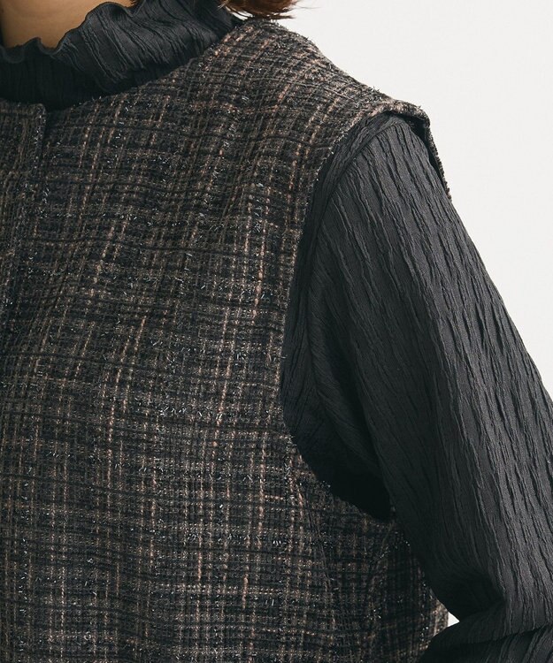 Green Parks ラメツィードペプラムベスト Black