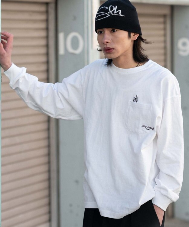 WEGO ポケット刺繍BIG　T（長袖） ホワイト