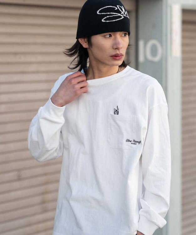 WEGO ポケット刺繍BIG　T（長袖） ホワイト