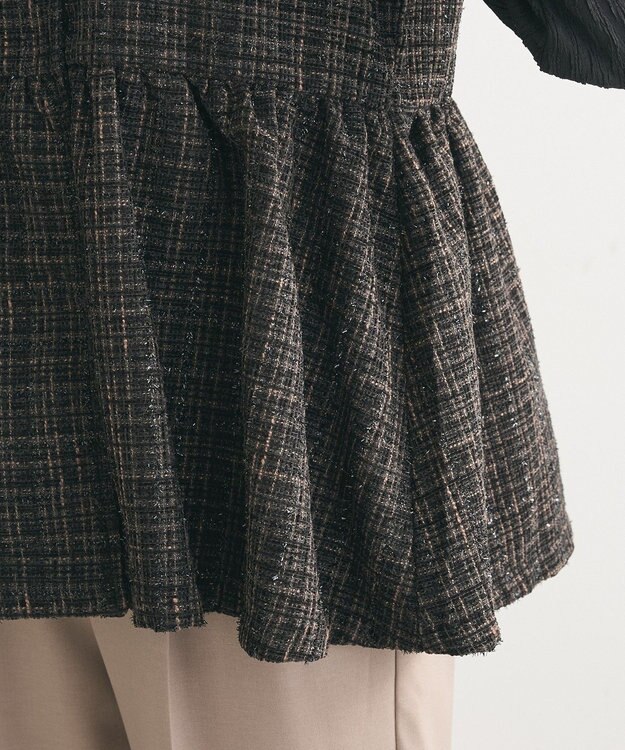 Green Parks ラメツィードペプラムベスト Black