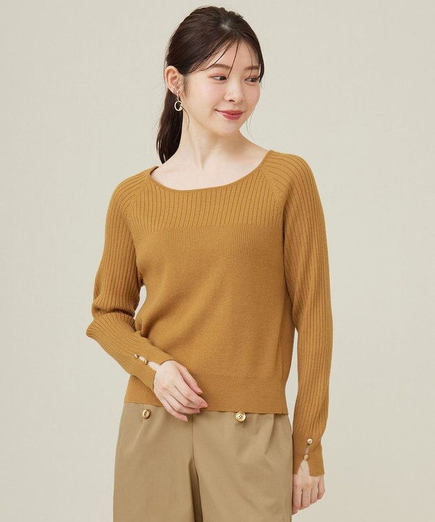 ANY SIS 【ウールブレンドシリーズ】ベースネックリブコンビ ニット マスタード