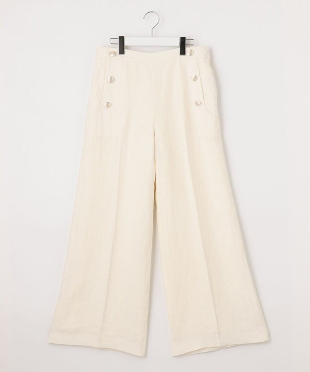 自由区 【XSサイズ～】ブライトリネンオックス ワイドパンツ アイボリー系