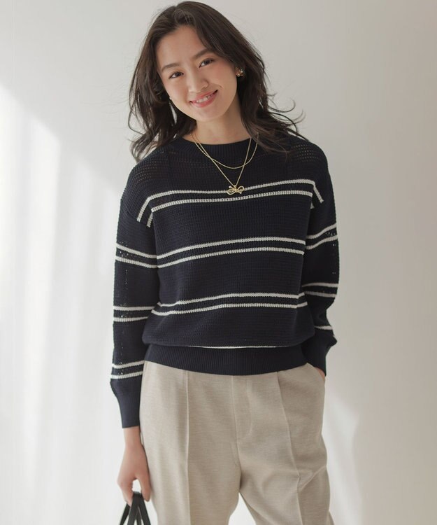 組曲 ボーダーレース ニット ネイビーボーダー系2