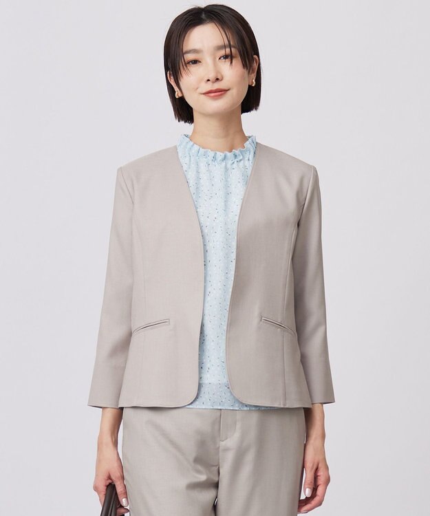 J.PRESS LADIES L 【セットアップ対応・洗える・UVケア・吸水速乾】OXIJEWELストレッチ ノーカラー ジャケット ベージュ系