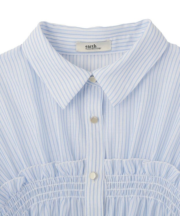 earth music&ecology シャーリングストライプシャツ Stripe Sax