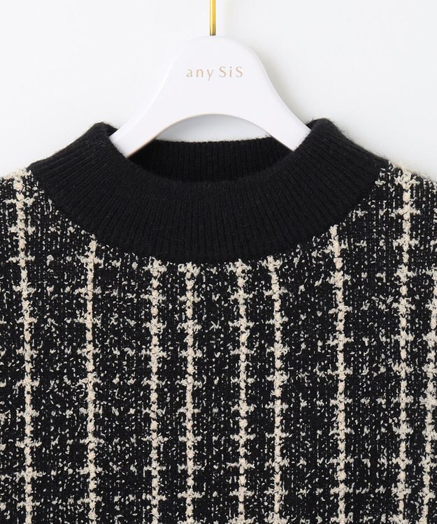 ANY SIS 【洗える】フラッフィーパターン ニット ブラック系