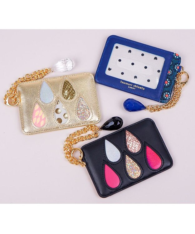 tsumori chisato CARRY ドロップス パスケース 定期入れ チェーンストラップ付き【かわいいデザイン！本革のやわらかな風合い】 ブラックⅡ
