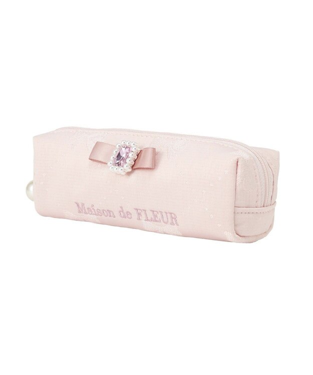 Maison de FLEUR リボンジャカードパールビジューロングポーチ Pink