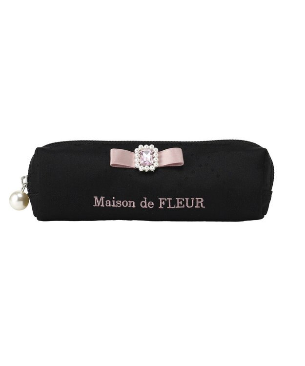 Maison de FLEUR リボンジャカードパールビジューロングポーチ Black