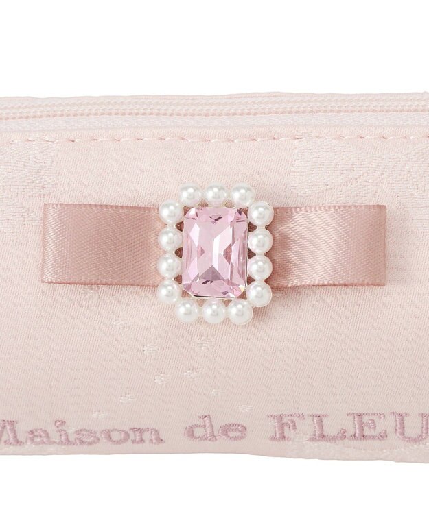 Maison de FLEUR リボンジャカードパールビジューロングポーチ Pink