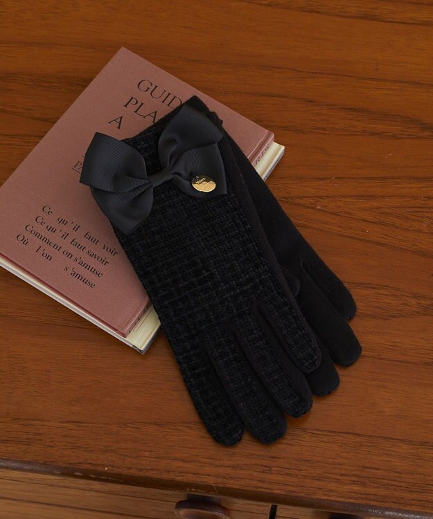 Maison de FLEUR ツイードリボングローブ Black