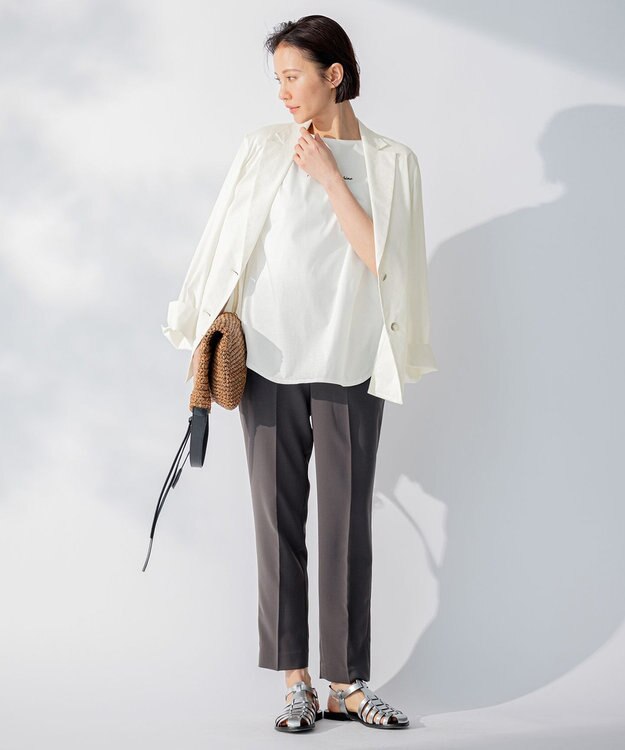 自由区 【洗える】2WAYツイル テーパードパンツ カーキ系