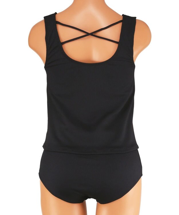 San-ai Resort（三愛水着楽園） 【再入荷】WEB限定商品　ポケット付きハーフジップラッシュパーカー＋リブタンキニ水着+レギンス5点セット【Beach Queen（ビーチクイーン）】 ライトグレー