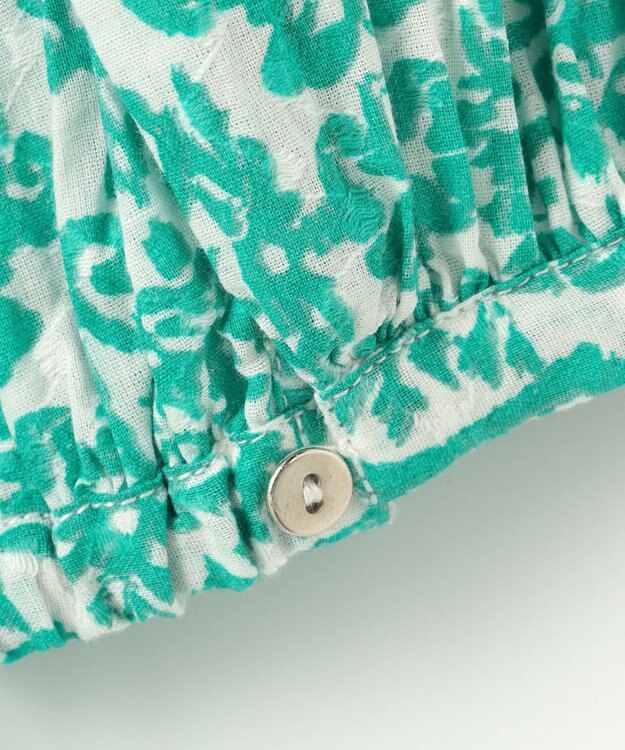 自由区 S ダマスクプリントエンブロイダリー ワンピース グリーン×イエロー刺繍