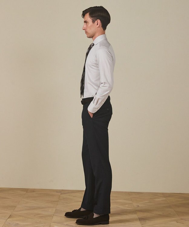 GOTAIRIKU 【ストレッチ/洗える】Albini ジャージ シャツ_ カッタウェイカラー ベージュストライプ