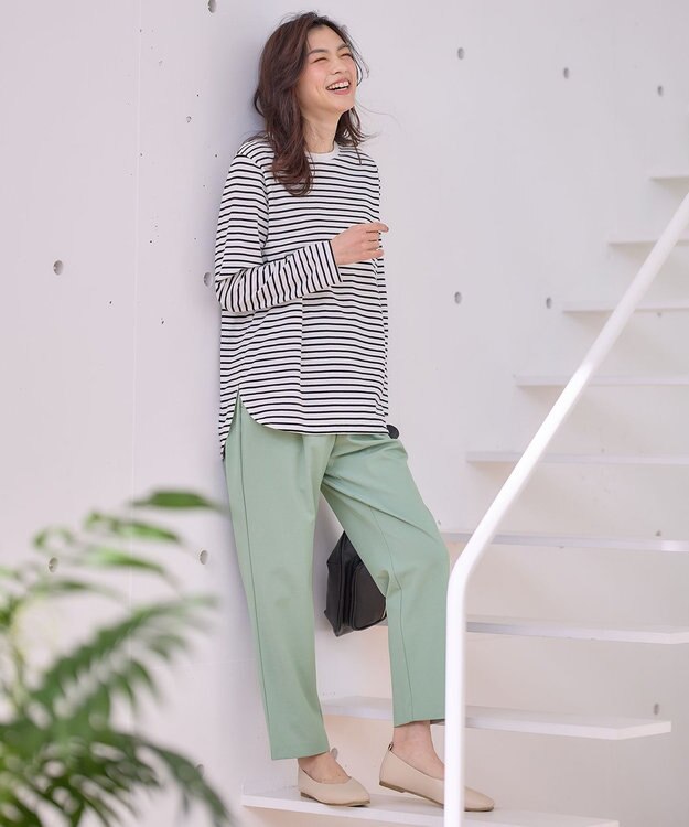 ANY 【ウエストゴム/ストレッチ/セットアップ可】イージィケアストレッチテーパードパンツ ミントグリーン