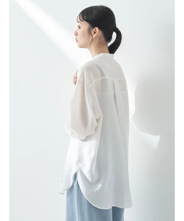 earth music&ecology シアーバンドカラーシャツ Off White