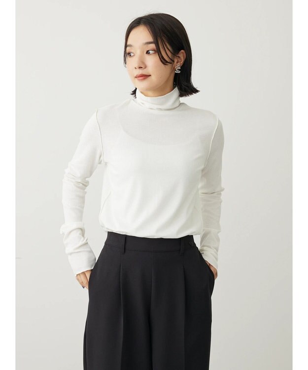Green Parks カットリブタートルネックプルオーバー Ecru