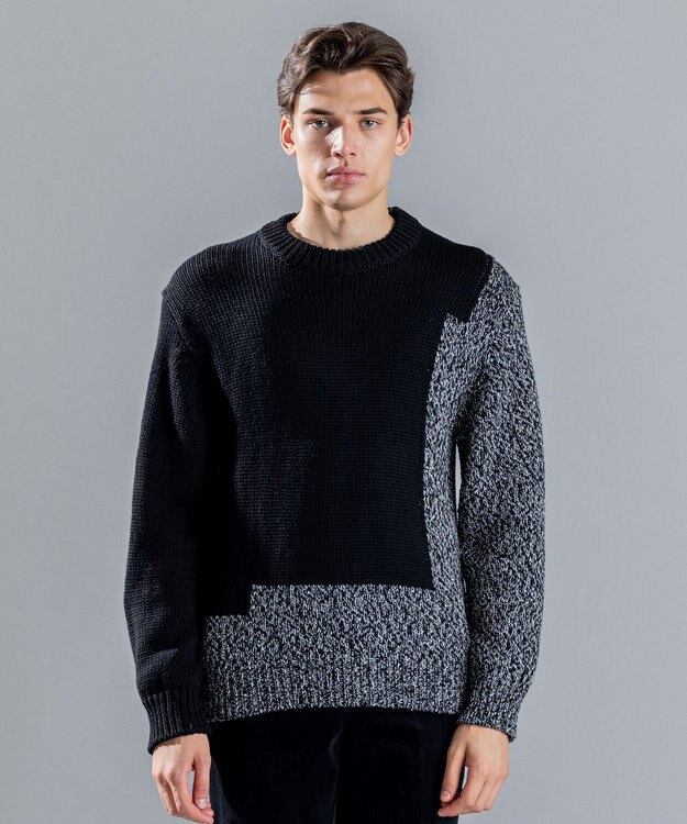 JOSEPH HOMME メリノコントラスト　ローゲージニット　 ブラック系5