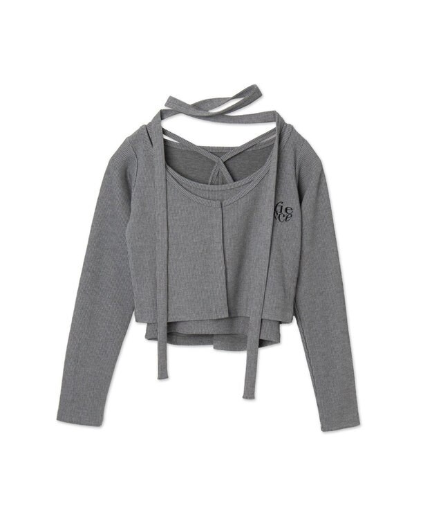 WEGO 【2点SET】ワンポイント刺繍キャミセットカーデ ダークグレー