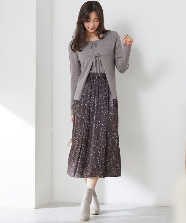 ANY SIS 【洗える】シャイニードットギャザー スカート スレート系