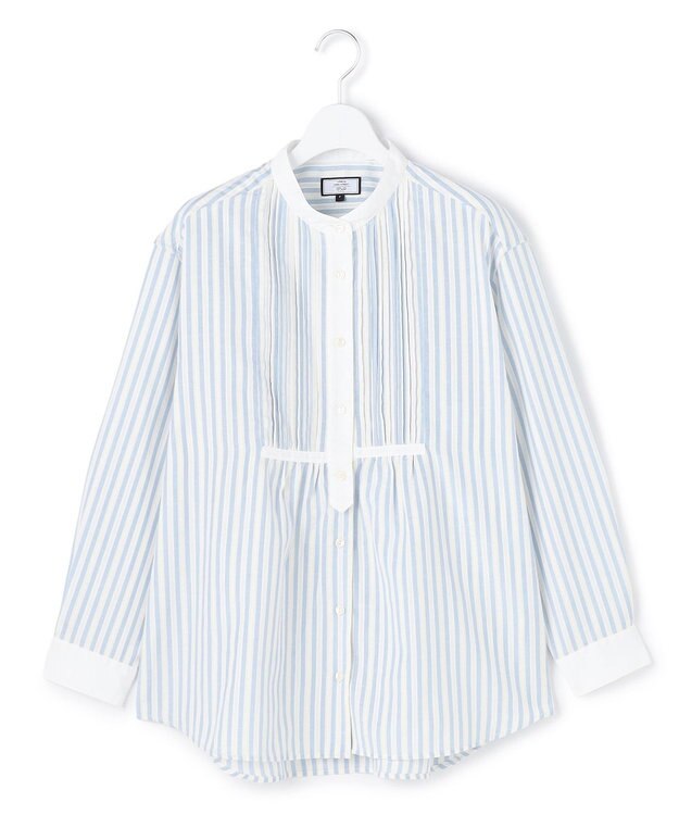 J.PRESS YORK STREET 【WOMEN】ピンタック バンドカラーストライプブラウス サックスブルー系1