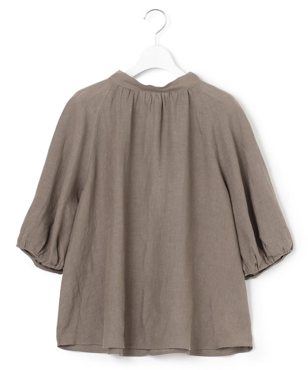 23区 L 【洗える】LIBECO ボウタイ ボリュームスリーブ ブラウス ダークブラウン系
