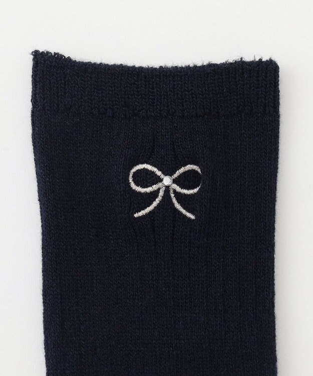 ANY KIDS 【日本製】リボン 刺繍 ハイソックス ネイビー