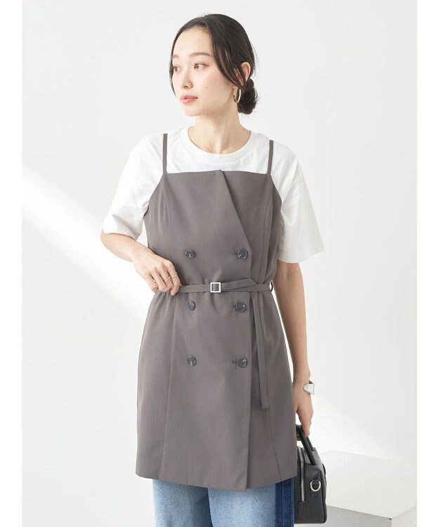earth music&ecology トレンチ風キャミミニワンピース Dark Gray