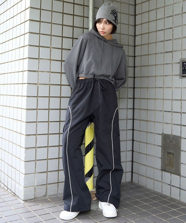 WEGO 【ユニセックス着用ITEM/ウエストゴム】イージーパイピングカーゴパンツ ブラック