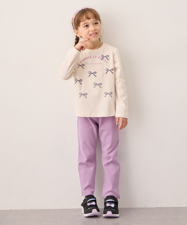 ANY KIDS 【WEB限定】7days プリント 長袖Tシャツ エクリュ×リボン