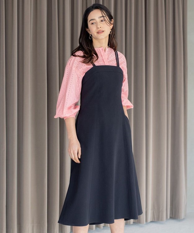 組曲 L 【肩ひも調整可】ドビーピケ キャミワンピース ブラック系