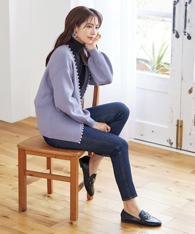 Tiaclasse 【洗える】パール付きパフスリーブカーディガン ラベンダー