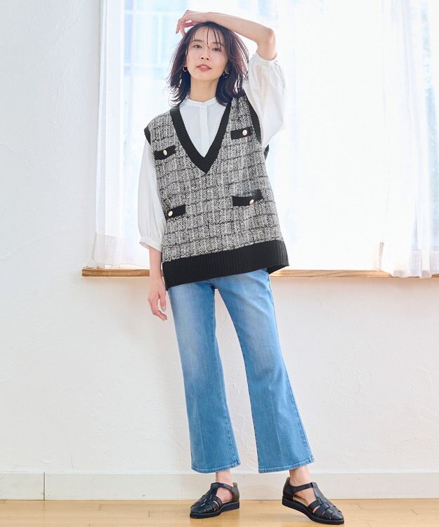 ANY L 【洗濯機可】ツイーディベスト ブラック